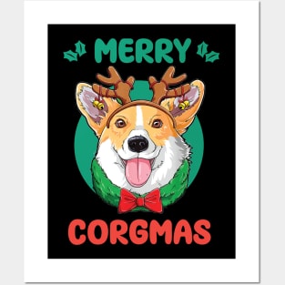 Merry Corgmas Corgi with Raindeer Ears Design Posters and Art